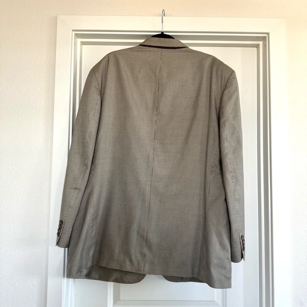 Vintage Oscar De La Renta 100% silk houndstooth tan blazer academia 48R brown